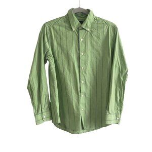 Arrow LS Shirt Green Blue White Stripe Button Down Casual Dress Boy L (14-16)